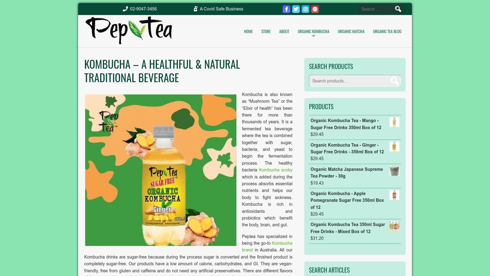 Screenshot from https://peptea.com.au/shop/kombucha/