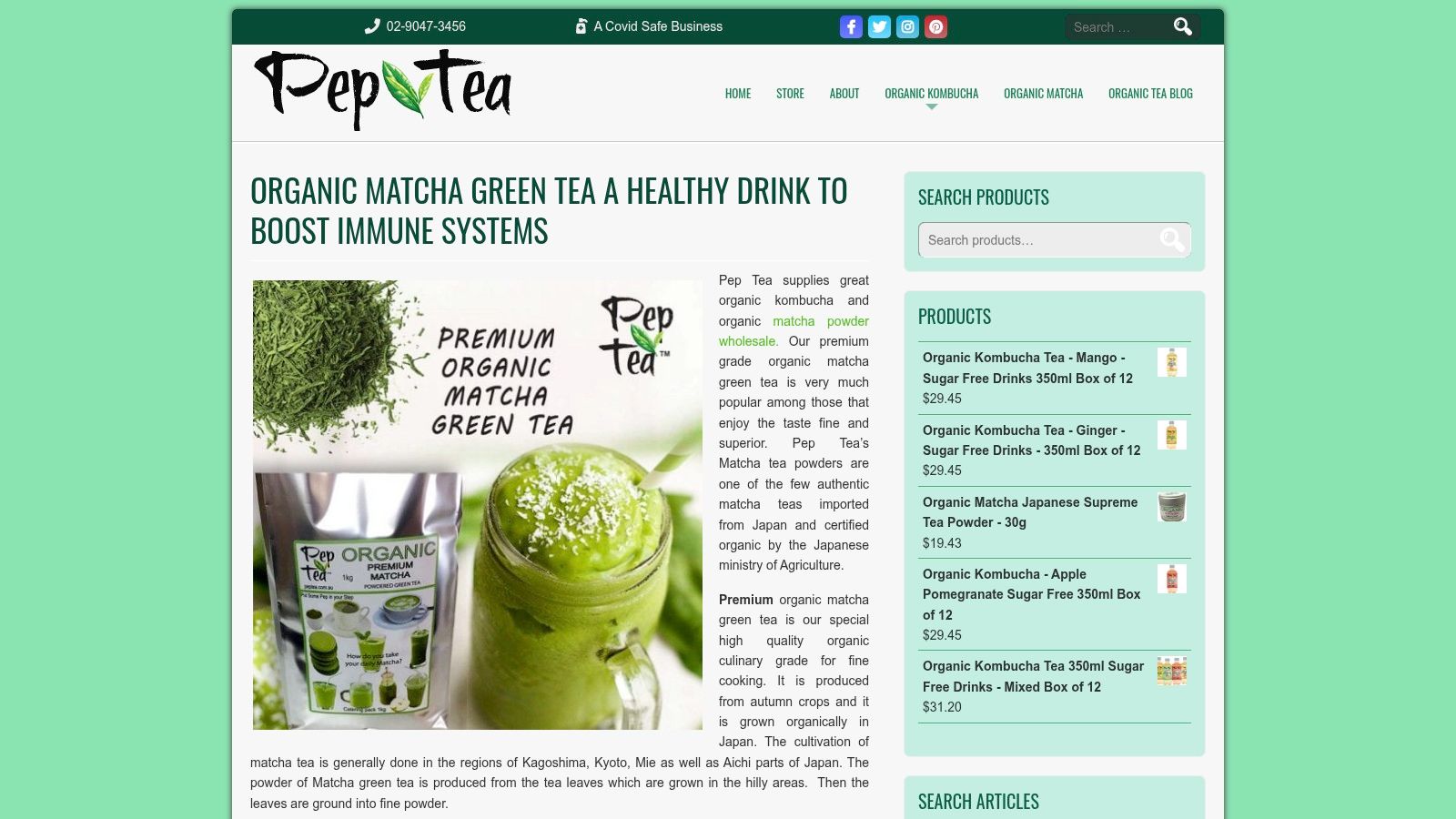 Screenshot from https://peptea.com.au/organic-matcha-green-tea/
