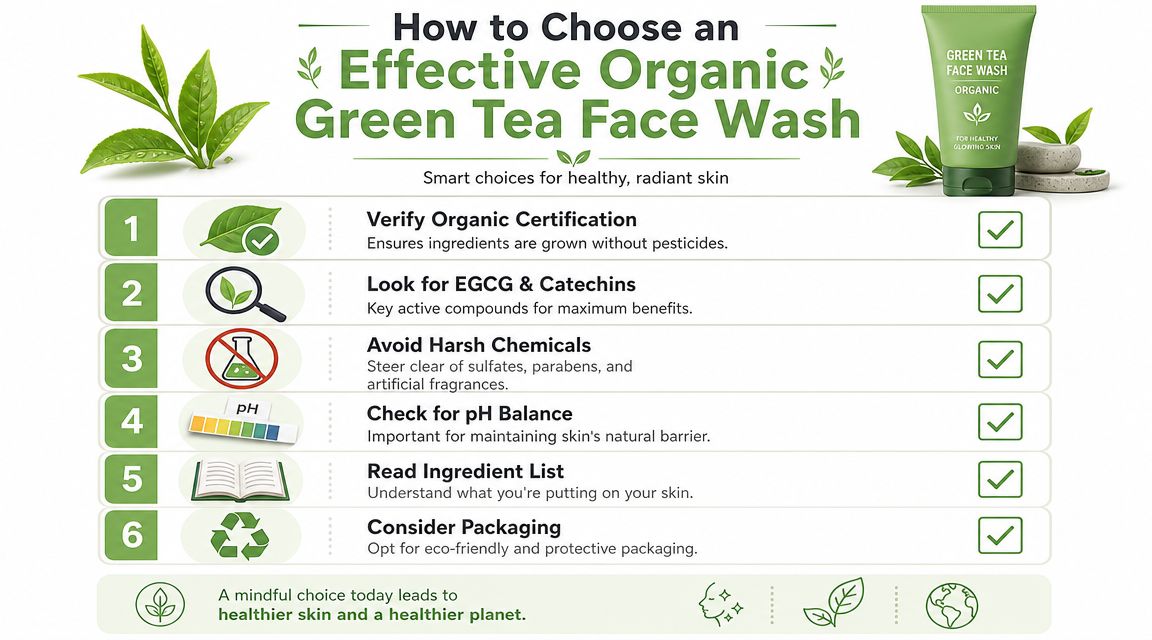 A step-by-step guide on how to choose an effective organic green tea face wash for skincare.