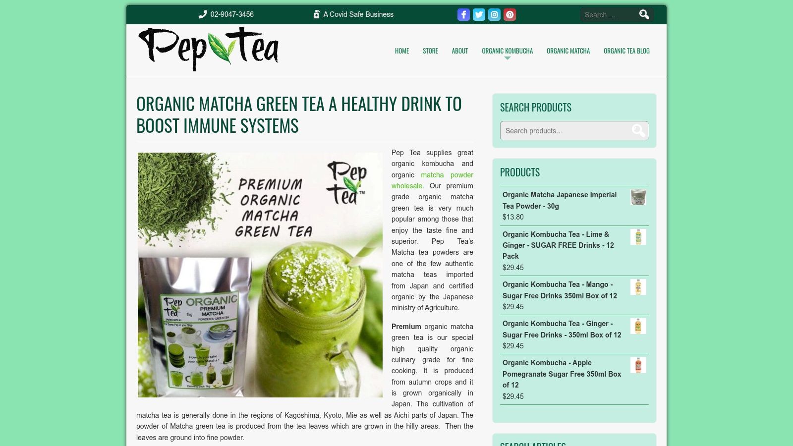 Screenshot from https://peptea.com.au/shop/organic-matcha-green-tea/