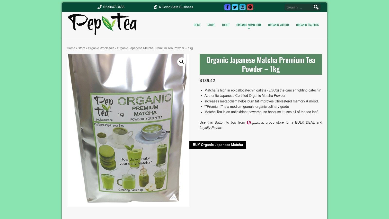 Screenshot from https://peptea.com.au/store/organic-japanese-matcha-premium-tea-powder-1kg/